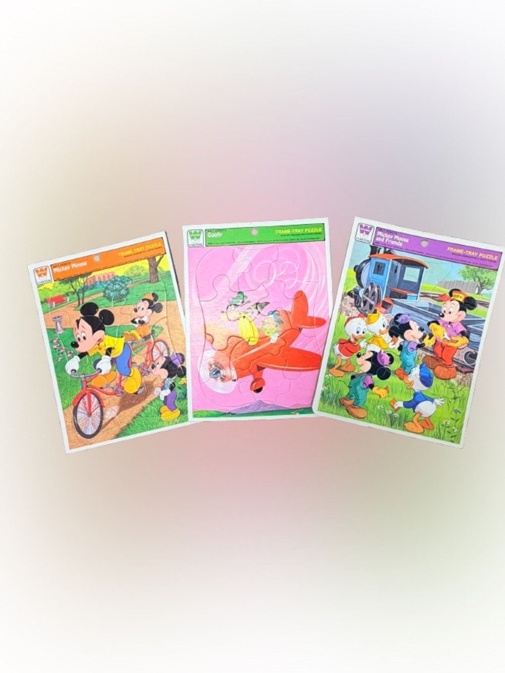 Vintage Whitman Disney Frame Tray Puzzle Lot Mickey Mouse Goofy 11x8.5 Retro Kid